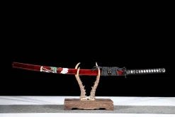 Fleur de la Roue Rouge - Katana Forge a la Main en Acier a outils T10