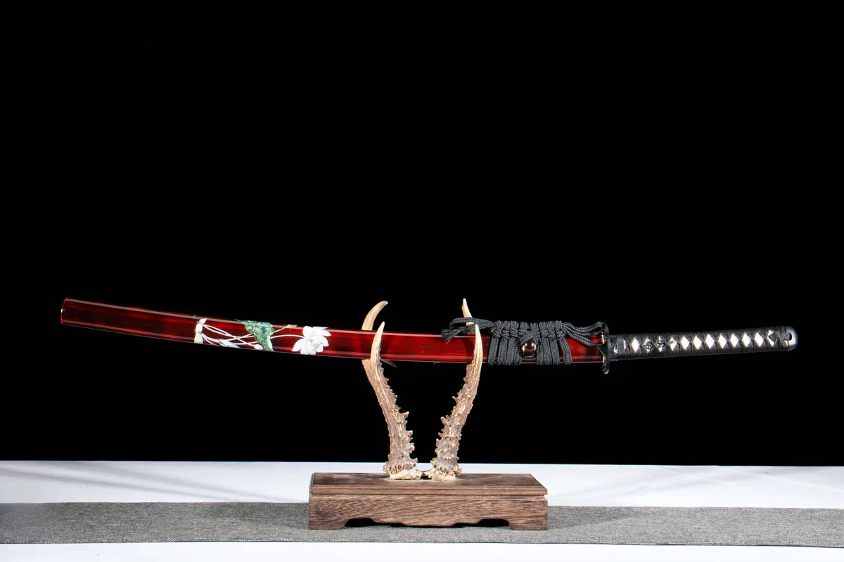 Fleur de la Roue Rouge - Katana Forge a la Main en Acier a outils T10