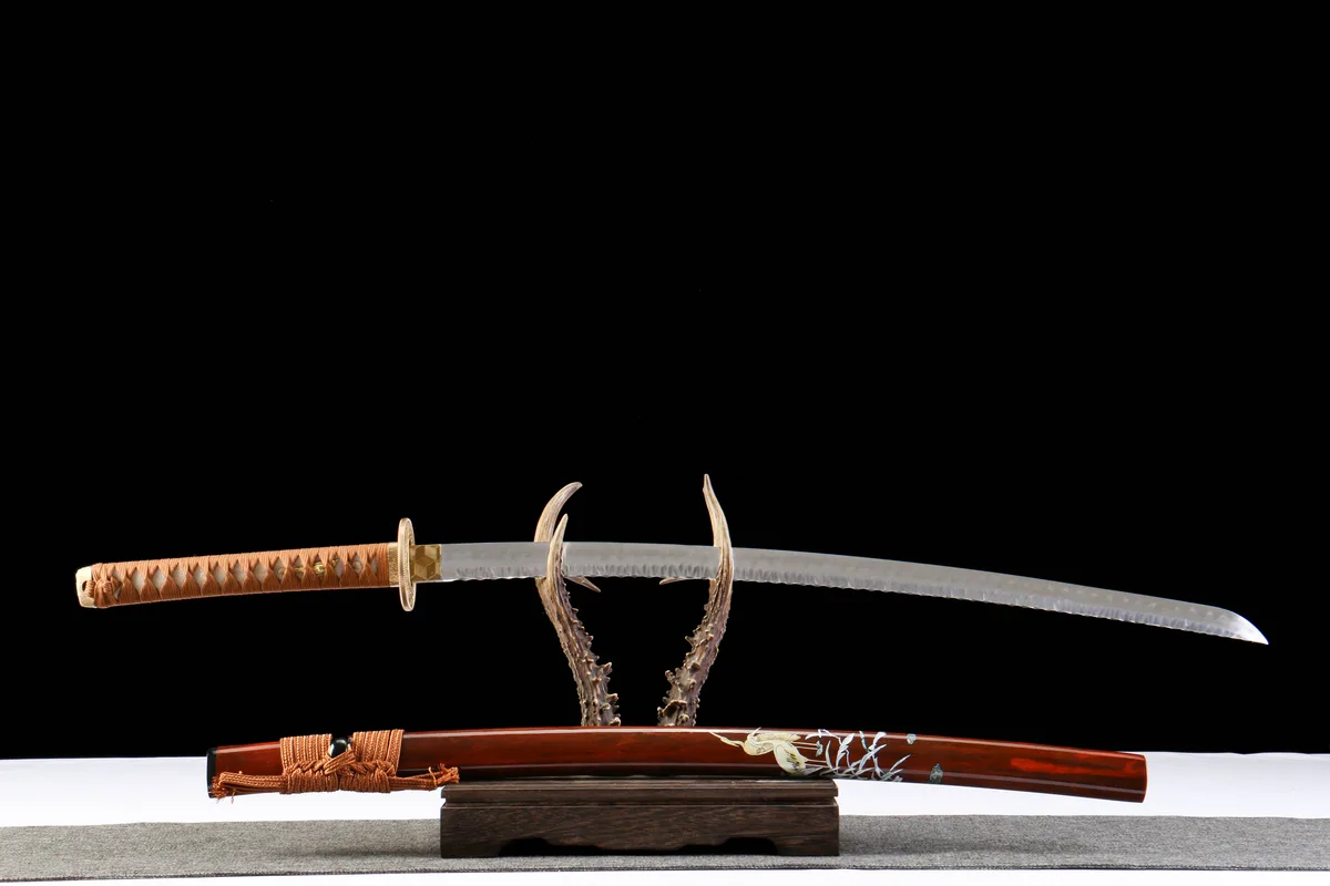 Tissage Noir Or Brun - Katana Forge a la Main en Acier a outils T10 - Image 2