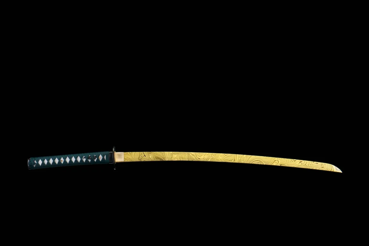 L'Abîme Azur Appelle - Katana Forge a la Main en Acier au carbone 1045