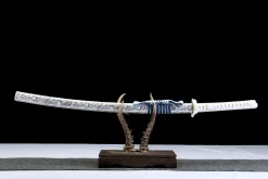 Neige d'Azur Écailles d'Argent - Katana Forge a la Main en Acier au carbone 1045