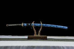 Tempête d'Azur - Katana Forge a la Main en Acier au carbone 1065
