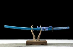 Courant d'Azur - Katana Forge a la Main en Acier Damas