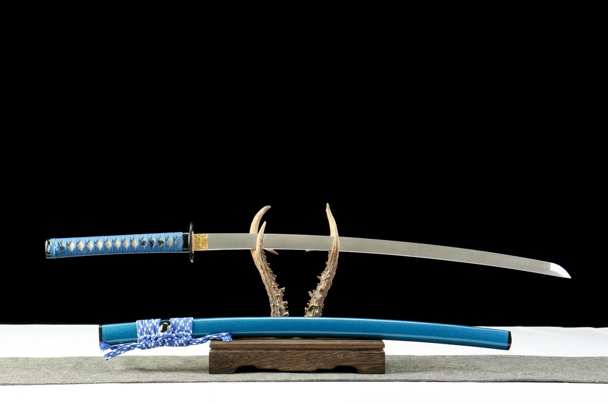 Courant d'Azur - Katana Forge a la Main en Acier Damas - Image 2