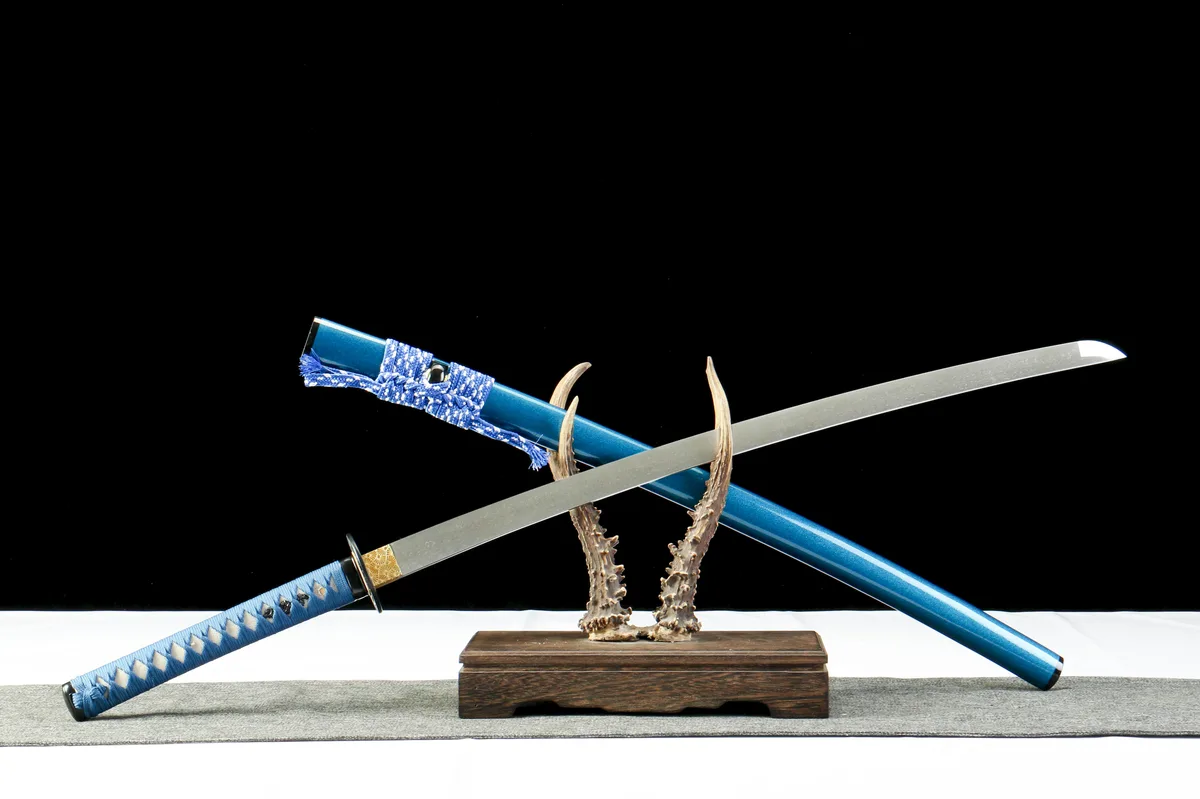 Courant d'Azur - Katana Forge a la Main en Acier Damas - Image 3