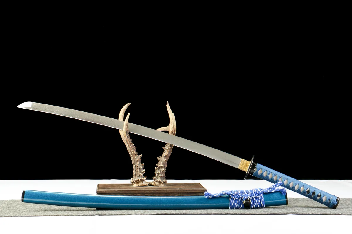 Courant d'Azur - Katana Forge a la Main en Acier Damas - Image 4