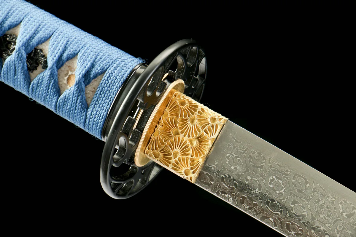 Courant d'Azur - Katana Forge a la Main en Acier Damas - Image 7
