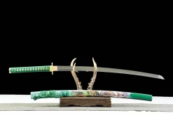 Tigre sous le Vent - Katana Forge a la Main en Acier Damas trempe a l'argile